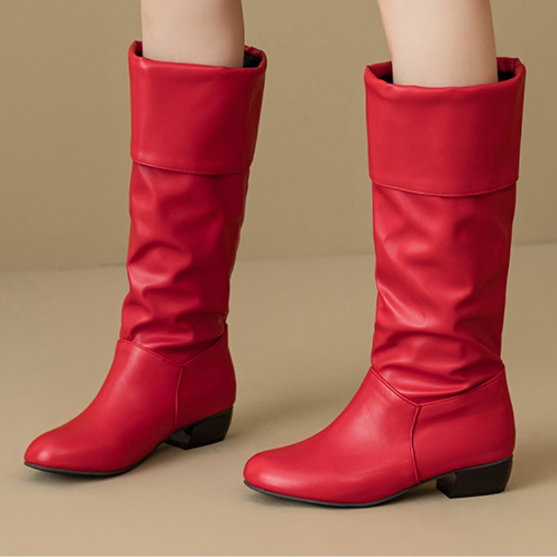 Sewing Fleece - Slip-on-Kniehohe Stiefel, plissierte Herbstschuhe, hoher Stiefel