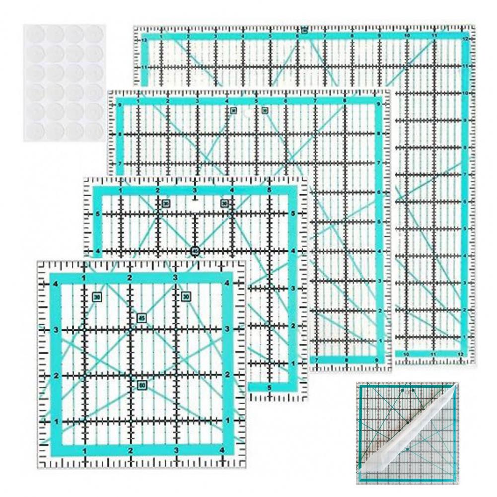 Quilting Ruler Square - 4-teiliges Acryl-Quiltlineal mit Ringen, 4,5/6/9,5/12,5 Zoll,