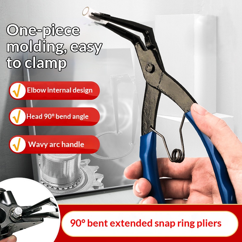 Snap Button Plier - HOMEFISH 90-Grad Gebogene Langnase-Sicherungsringzange, Hochleistungs-Innensegmententferner, Autowerkzeug