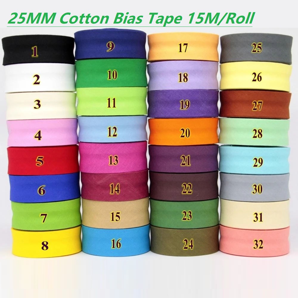 Binding Tape Bias - 25mm Baumwoll-Biesband zum Aufbügeln für Kleidung,