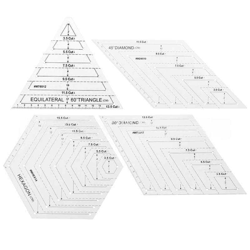 Quilting Ruler Square - A25F-4-teiliges Quilt-Lineal-Set, transparente Kunststoff-Quilt-Quadratvorlage, Dreieck, Sechseck,