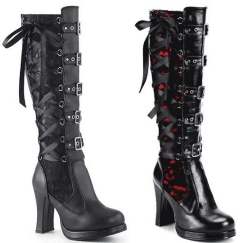 Sewing Garment - Punk Gothic Stiefel für Damen, kniehohe
