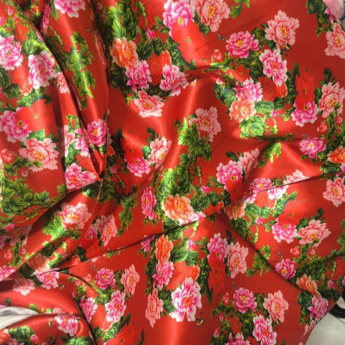 Sewing And Textile - Acetat-Satin-Stoff mit Blumendruck, seidig glatt, Meterware
